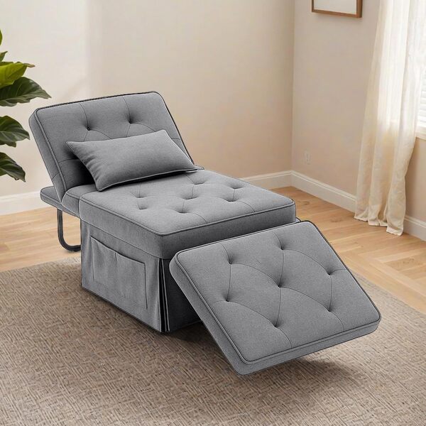 FLEXISPOT Fauteuil Relaxant 72x69x35cm Lit Convertible Dossier, Chaise Longue 3 en 1, Fauteuil de Couchage Extensible avec Fonction Lit, Capacité de Charge Jusqu'à 300 kg, Gris