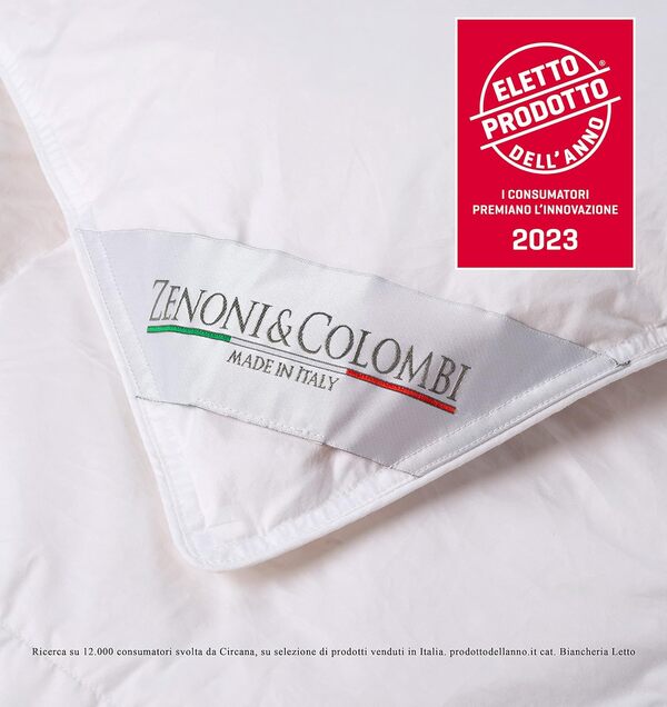 Zenoni & Colombi | Couette en Duvet d'oie, 90% Duvet 10% Plumes |Couette d'iver Chaude, 4 Points de Chaleur| Édredon Lit 1 Personnes, Doublure 100% Coton | Made in Italy (200 x 220)