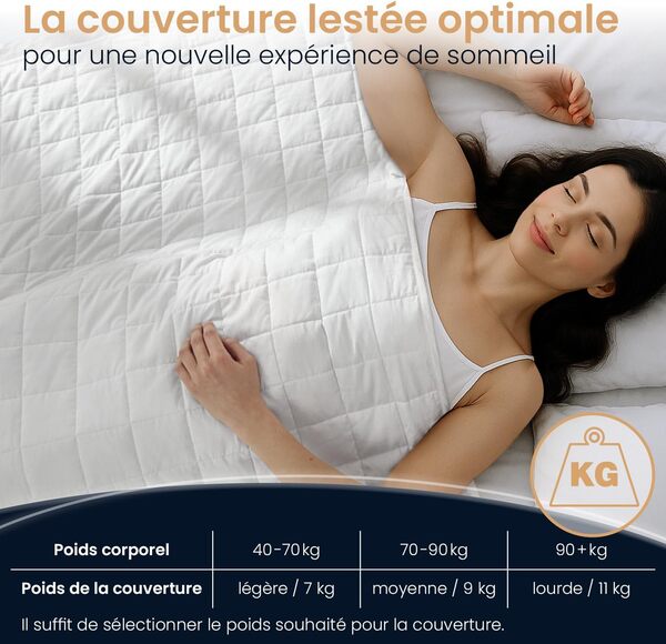 ELONEO Couverture Lestée 200x200 cm 11 kg, certifiée TÜV et Oeko-Tex, Couverture pondérée en Coton 100%