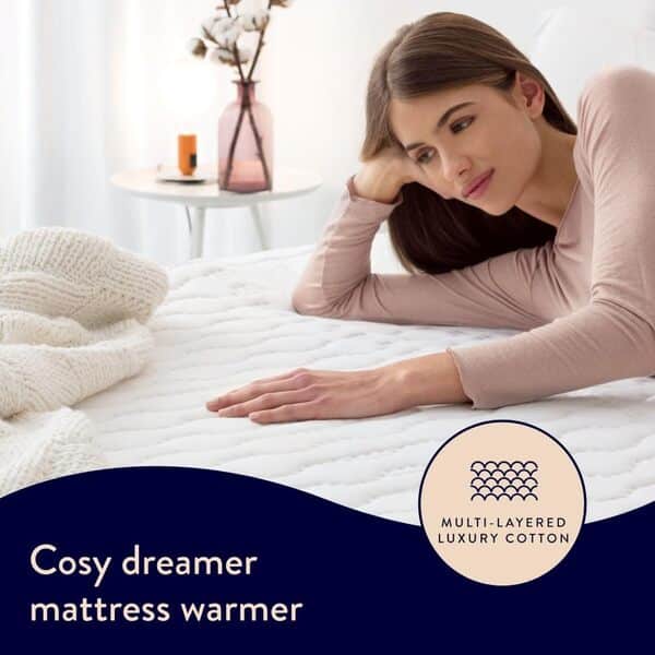 Dreamland Cosy Dreamer Couverture électrique – Couverture chauffante en coton italien, technologie Intelliheat, 6 réglages de chaleur, protection contre la surchauffe et lavable en machine, minuterie,