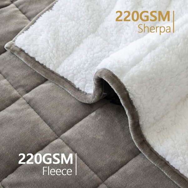 Couverture lestée Sherpa pour Adultes pour lit Double Double (121,9 x 182,9 cm, 6,8 kg), Couverture Lourde Confortable avec Perles en céramique de qualité supérieure – Gris/Blanc