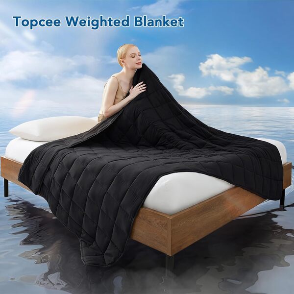 Topcee Couverture lestée (9 kg, 203,2 x 221 cm, très grand lit) – Couverture lourde et rafraîchissante – Pour corps de 86 à 95 kg – Couverture épaisse et respirante avec perles de verre, facile