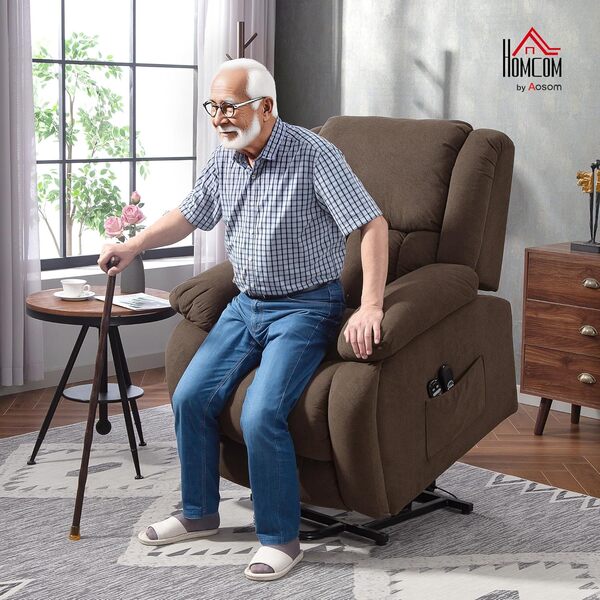 HOMCOM Fauteuil releveur électrique avec Fonction Massage et Chauffage, Fauteuil Relax électrique avec Dossier inclinable, Ports USB, télécommande, Repose-Pied et Poche latérale, Marron
