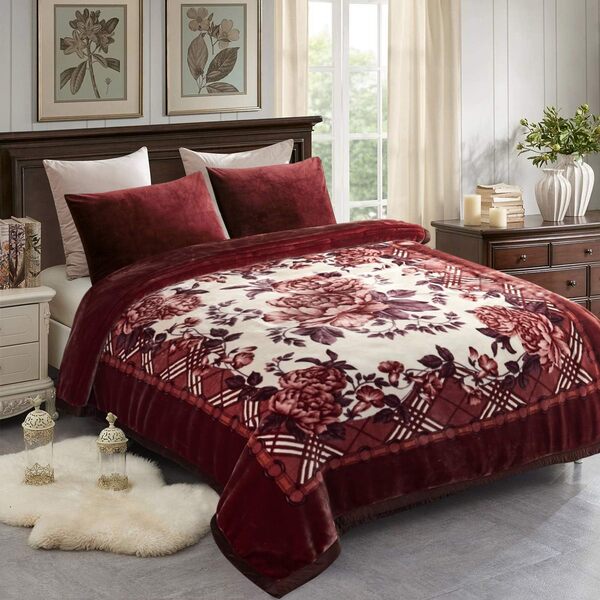 JML Couverture Polaire King Size en Peluche épaisse et Douce pour l'hiver - 2 Plis - Imprimé A&B - Motif Floral Violet foncé - 4,5 kg