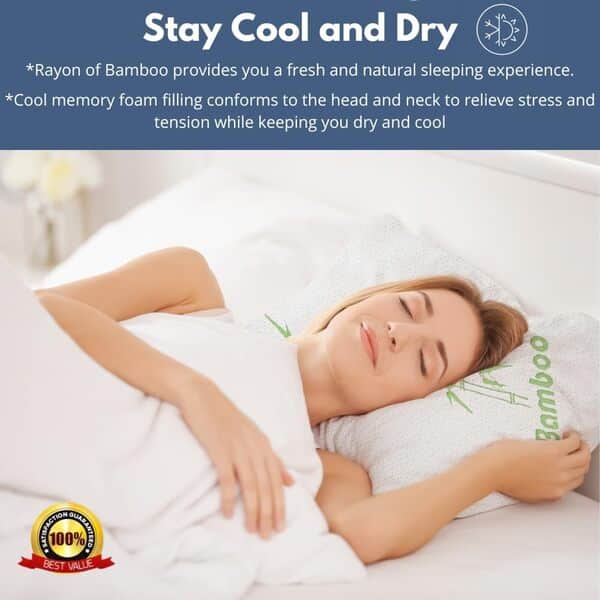 Oreiller en mousse à mémoire de forme en bambou pour grand lit – [réglable] pour dormir – Housse fraîche et respirante avec fermeture éclair en rayonne dérivée du bambou – Soulage les douleurs au cou