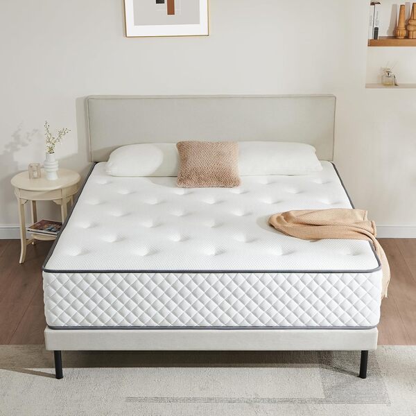 Sleremind Matelas 160 x 200 cm, à ressorts ensachés, dureté H3, fermeté moyenne, 7 zones, avec mousse confort de qualité supérieure, soulage le dos, enroulé, hauteur 22 cm