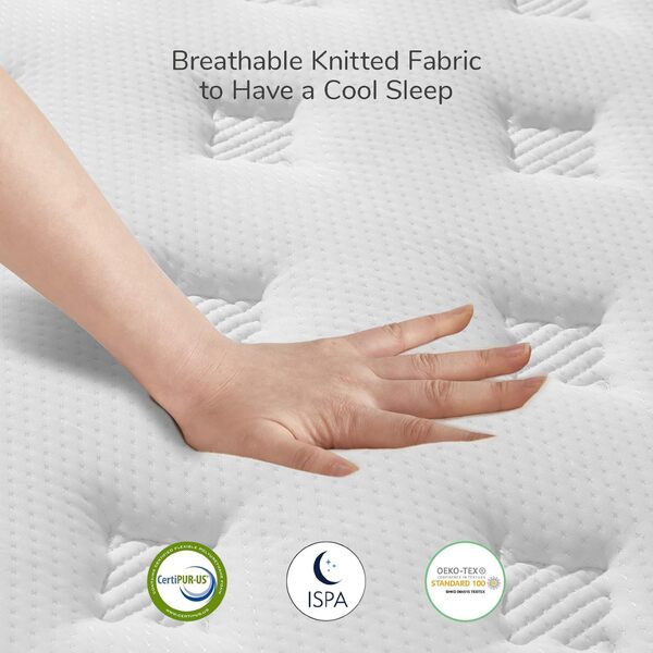 Matelas 140x200, Matelas Hybride en Mousse à Mémoire de Forme à Ressorts Ensachés, Certifié Oeko-TEX, 7 Zones de Confort, Moyenne Ferme H3, Durable et Respirant, Matelas 2 Personne, Épaisseur 30 cm