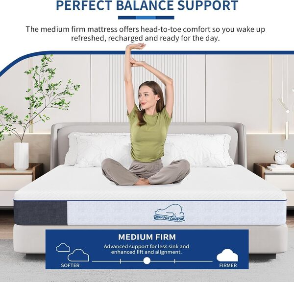 wowttrelax Matelas 140x200 20 cm Epaisseur, Matelas 2 Personnes Memoire de Forme, Confort Mi-Ferme, Ultra Respirant, Amovible et Lavable, Matelas de Lit d'adulte et d'enfant, Blanc+Gris (140x200x20cm)