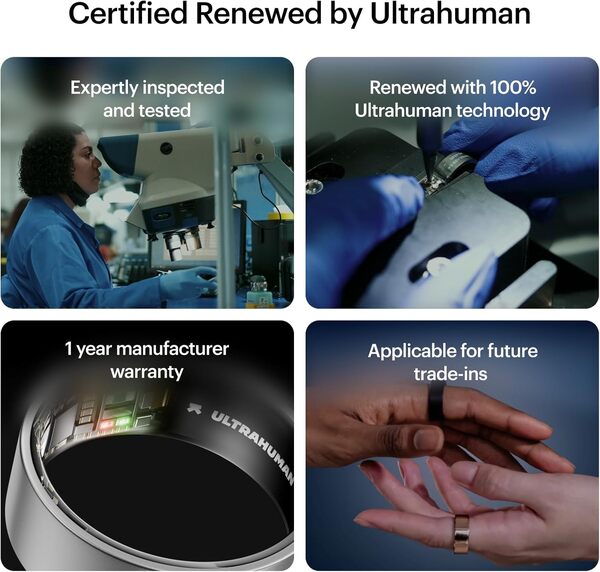 ULTRAHUMAN Ring Air (certifié renouvelé) – Smart Ring Health Tracker, Taille première Taille, Suivi du Sommeil, Bague Intelligente pour Homme/Femme, Tracker d'activité (Taille 7)