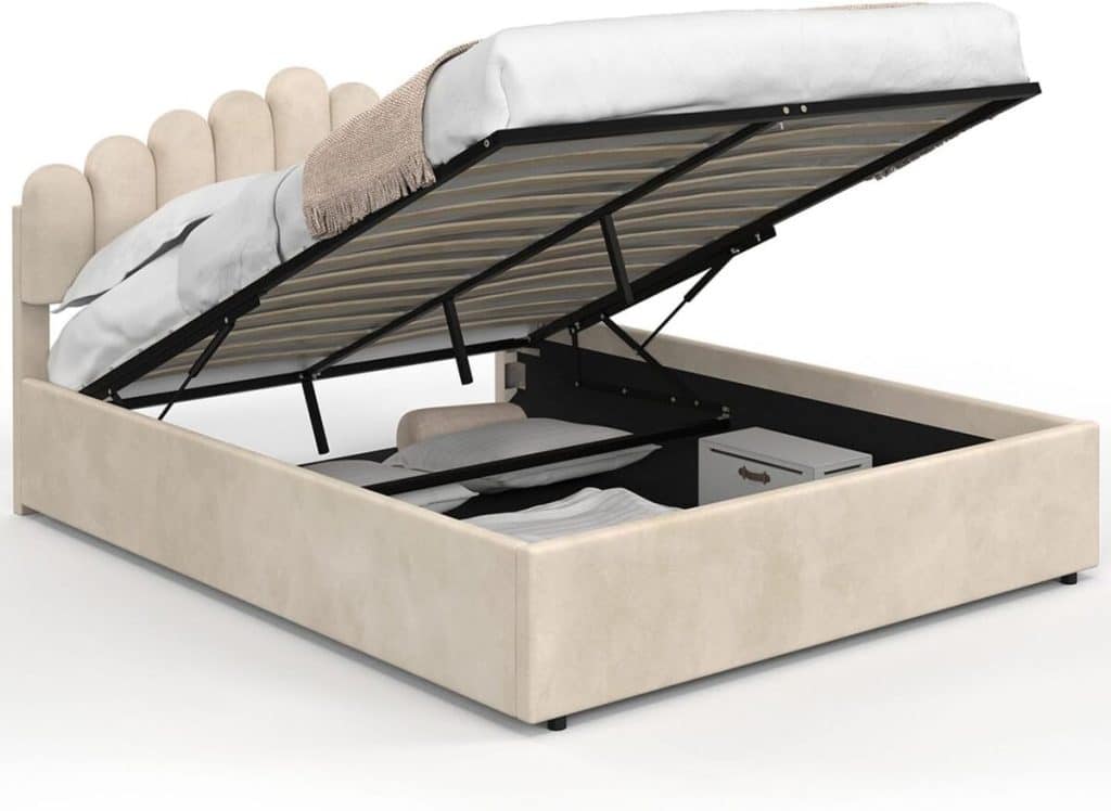 Test : lit coffre IDMarket NOELIE 140 x 190 cm en velours beige