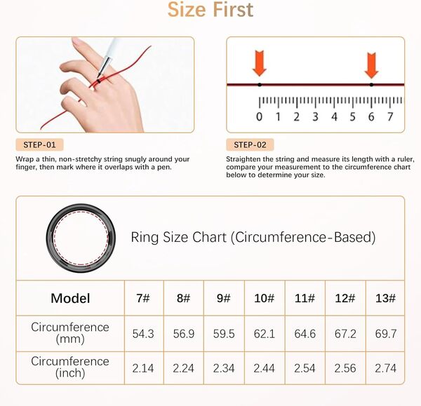 Bague de santé intelligente pour homme et femme avec fréquence cardiaque, oxygène dans le sang, HRV, niveau de stress, moniteur de sommeil, suivi de pas, pas de frais d'abonnement, bague intelligente