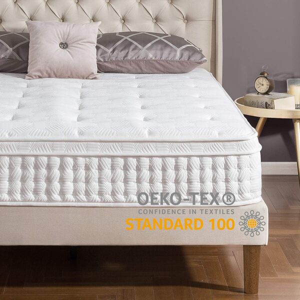 ZINUS Euro Top Matelas hybride à ressorts ensachés | Matelas réglable composé de 7 zones | 180 x 200 cm | Hauteur de 30 cm | Absorption des mouvements | OEKO-TEX, Blanc