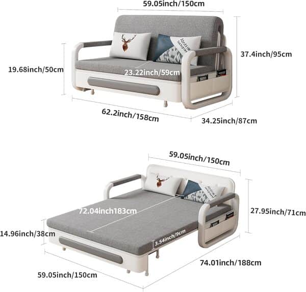 Canapé Convertible Clic-Clac 2 Places avec Rangement, Canapé-Lit pour Petits Espaces Et Salons (158cm)
