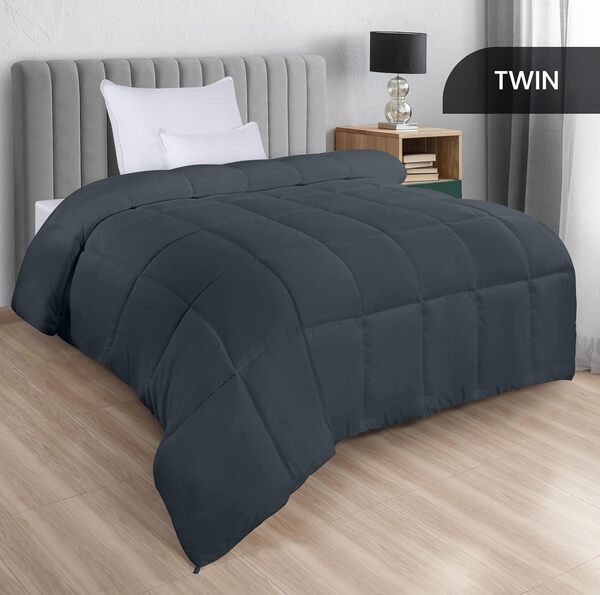 Utopia Bedding, Couette sans Housse pour Toute l'année 4,5 tog, en Microfibre Douce et Respirante à Point carré, idéale pour Temps Froid, Lavable en Machine (Gris, lit jumeau)