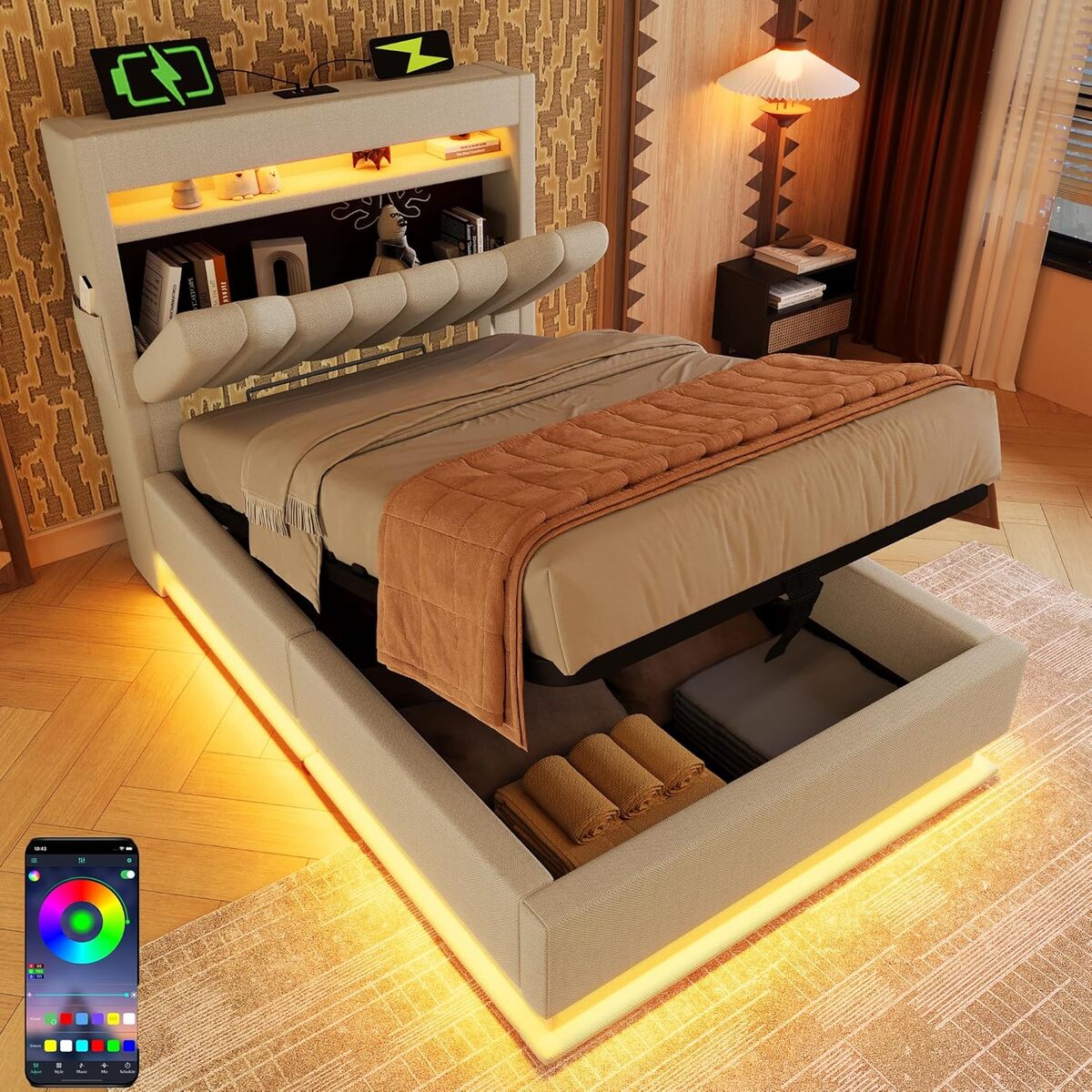 Test du lit coffre avec sommier LED et port USB C de 90x200 cm