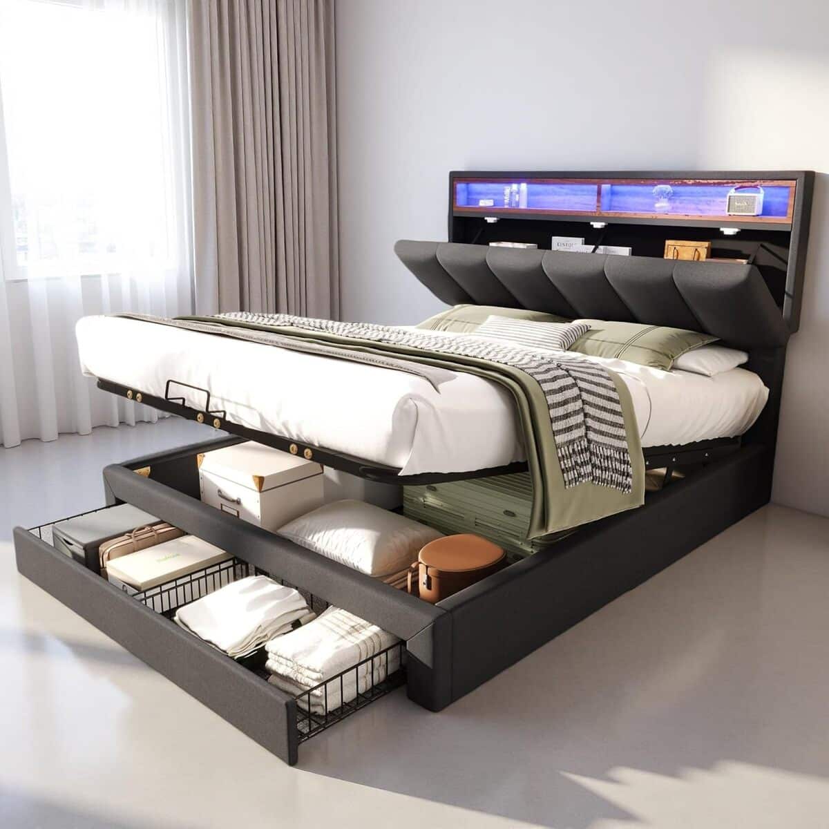 Test du lit coffre Sapgaks 140 x 190 avec LED et rangement