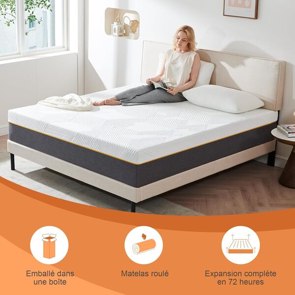 Matelas 140 x 190 x 22 cm, durable et ultra respirant, en mousse à mémoire de forme, fermeté moyenne, 7 zones, soutien parfait, réversible