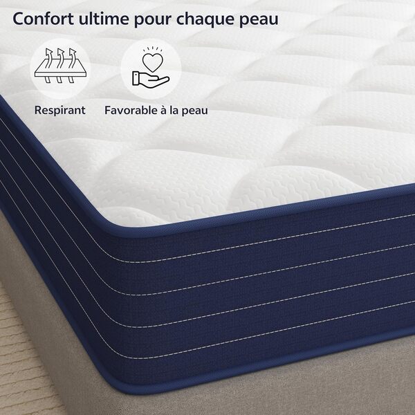 PurrJoys Matelas Hybride 140x190x25 cm, Mousse à mémoire de Forme et Ressorts ensachés, fermeté Moyenne, Respirant, indépendance de Couchage, certifié CertiPUR-US® et Oeko-TEX®, Matelas 140x190