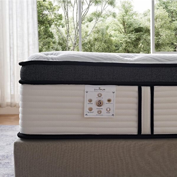 SAMPUR Matelas Grand View : Mémoire de Forme, Latex & Ressorts ensachés | Confort Haut de Gamme | 26 cm d'épaisseur (140 x 190 cm)