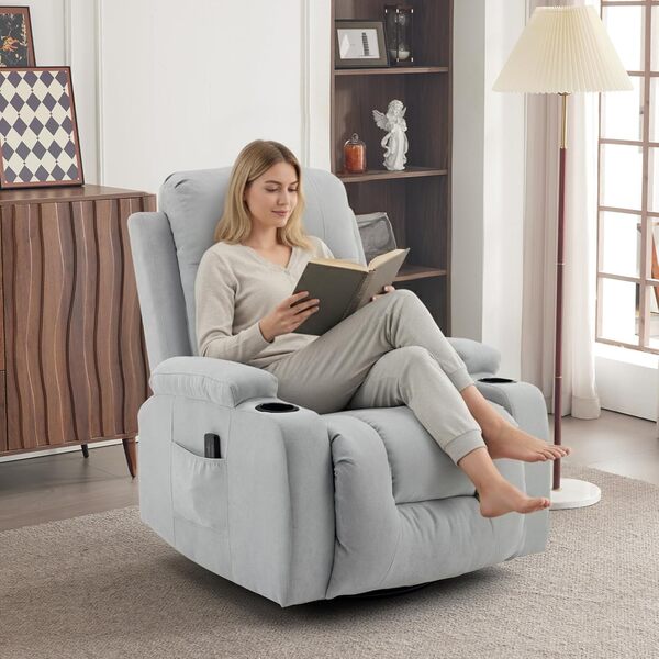 LEADZM Fauteuil électrique, Fauteuil Relax électrique, avec Fonction Massage Chauffage Réglage,Télécommande d'inclinaison Relaxant avec Repose-Pied capacité de Charge 160kg, Gris Clair