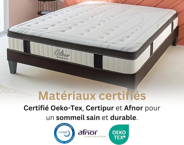 Maison Aubertin Matelas Altesse 160x200, 26 cm Ép, Lit 2 Personnes, Mémoire de Forme Haute Densité 55 kg/m³, Accueil Ferme, Soulage Le Mal de Dos, Soutien Ferme et Orthopédique, Chambre Adulte