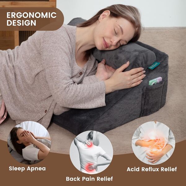 Coussin cale en fausse fourrure pour dormir, soulager le reflux acide en mousse ferme pour l'apnée du sommeil, le ronflement, après une chirurgie, triangle réglable