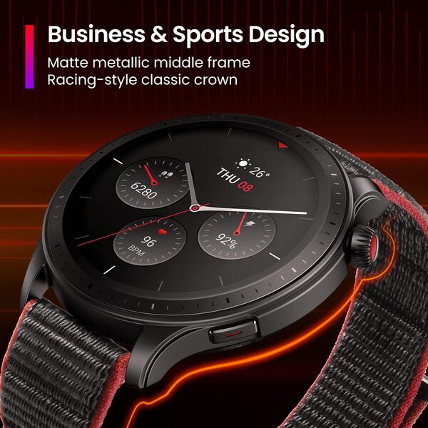 Amazfit GTR 4, 46 mm, Montre Connectée Homme GPS, SpO2/Cardiofréquencemètre/Moniteur de Sommeil, 150+ Modes Sportifs, Appel Bluetooth, Alexa, AMOLED Smartwatch Sport Bracelet en Nylon