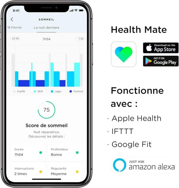 Withings Sleep Analyzer Capteur de Sommeil avec Détection de l'Apnée du Sommeil Validé Cliniquement, Gris, Pack of 1