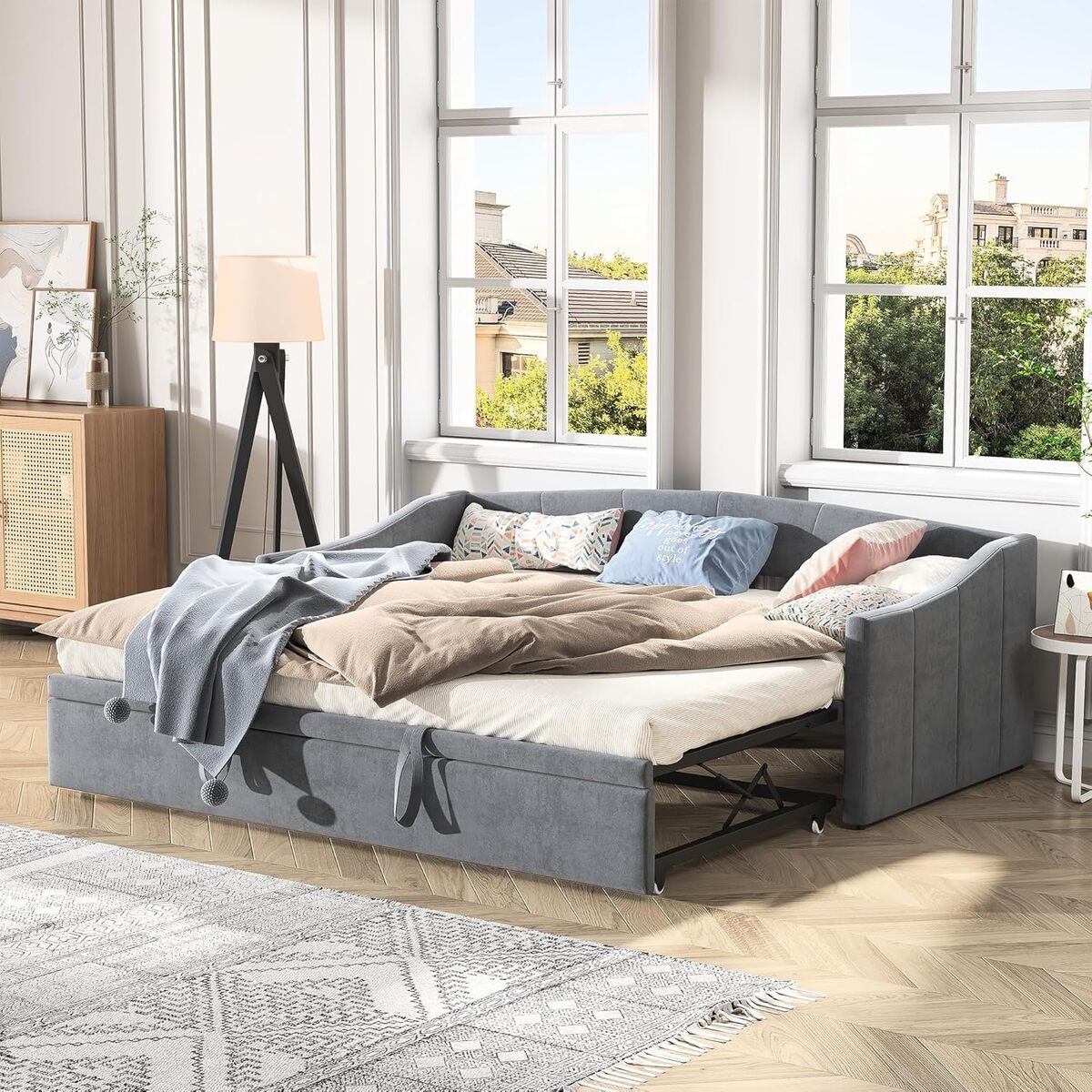 Test : canapé-lit convertible BSMGSGN 90/180 x 200 cm gris en velours