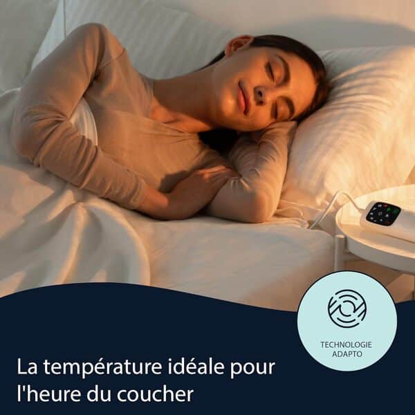 Imetec Surmatelas Chauffant 2 Places Adapto, 150x120cm - 6 Températures, Tissu 100% Coton, Chauffage Rapide, Température Constante, Personnalisée - Chauffe-Lit Electrique L Double Commande