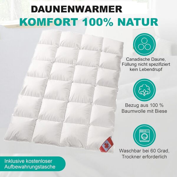 Canada Couette en duvet de 4 cm pour l'hiver chaud Canada 100 % naturel 200 x 200 cm