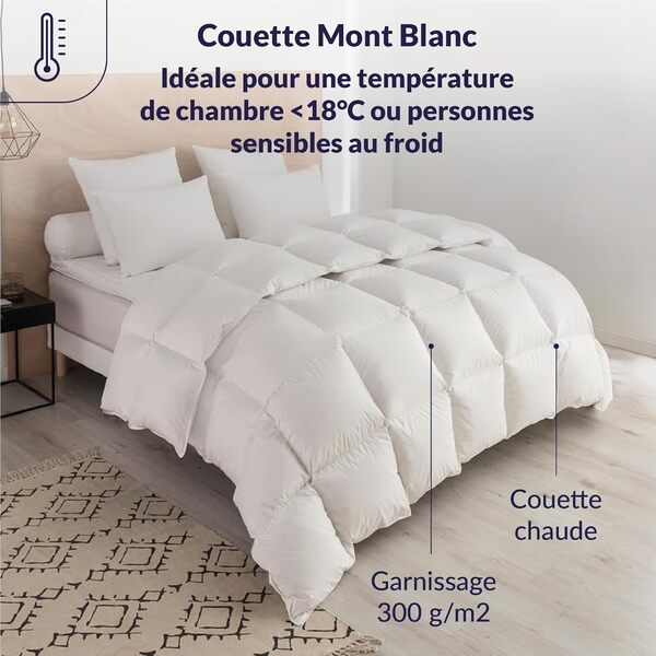 DODO - Couette Naturelle Chaude Anti-acariens 220 x 240 cm - Convient 2 Personnes - Enveloppe 100% Percale de Coton - Garnissage 70% Duvet, 30% Plumettes - Lavable en Machine à 40°C