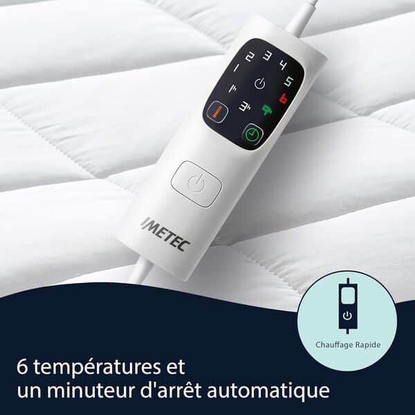 Imetec Surmatelas Chauffant Maxi Double 195x165 cm - Tissu Matelassé 100% Coton Percale, Chauffe-Lit Électrique XXL Adapto Maxi, 6 Températures, Chauffage Rapide, Température Constante, Personnalisée