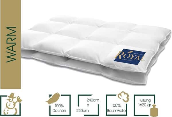 Hanskruchen Royal Couette, Coton 100% Duvet d'oie, Blanc, 240 x 220 cm