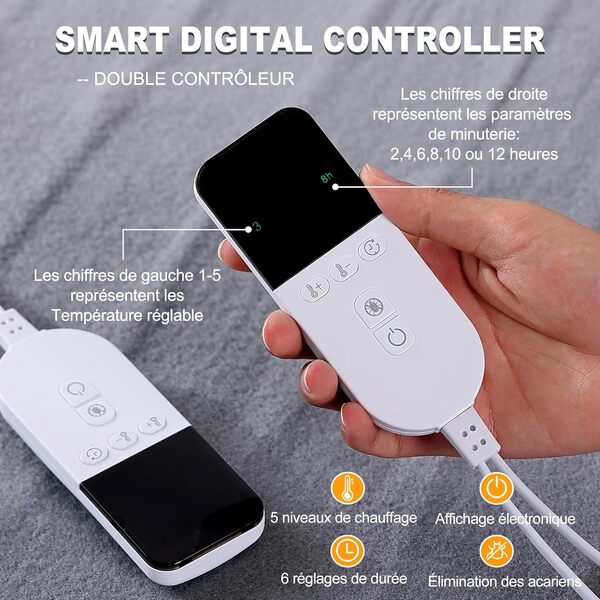 joyvio Surmatelas Chauffant avec 5 Niveaux De Température, 200 X 180 Cm avec Arrêt Automatique Et Protection Contre La Surchauffe, pour Tous Les Matelas Courants (Color : Gray)