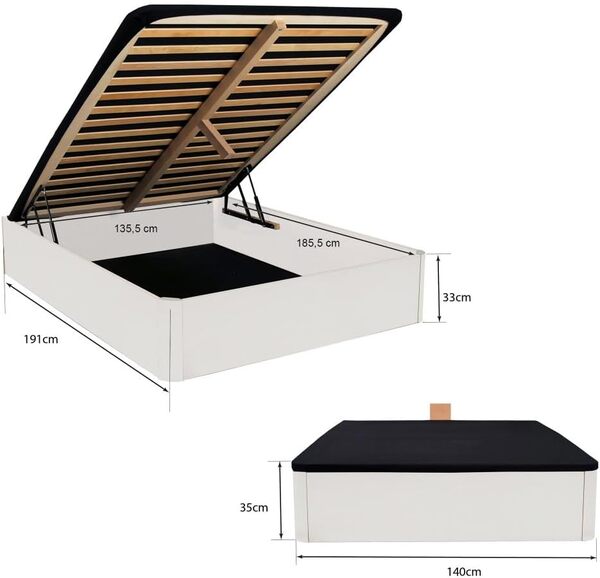 LIT Coffre Spiro 140x190cm + 1 SOMMIER/Blanc