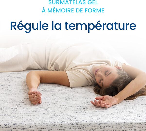 Surmatelas 140 x 190 - Viscosoft, Gel 5cm Mémoire de Forme, Accueil Moelleux, Mousse Gel Respirante, Ergonomique, Maintien Optimal, Housse Bambou déhoussable et Anti-dérapante