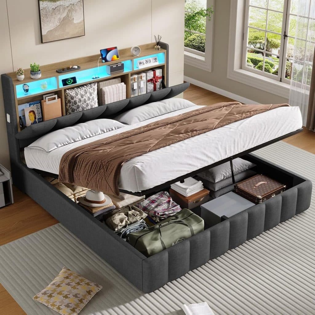 Test du lit coffre Kimenich 160 x 200 à LED : rangement et confort élégants